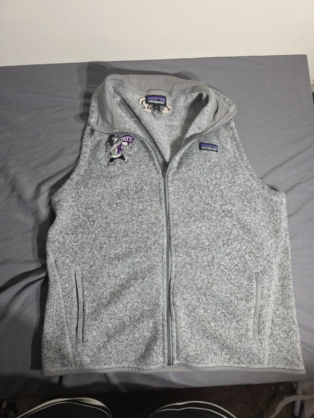 Patagonia Gray Fleece Vest Kansas State Logo Alpha Chi Omega